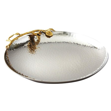 Jiallo Gilt Gold Leaf & Hammered Steel Finish Round Plate 70024